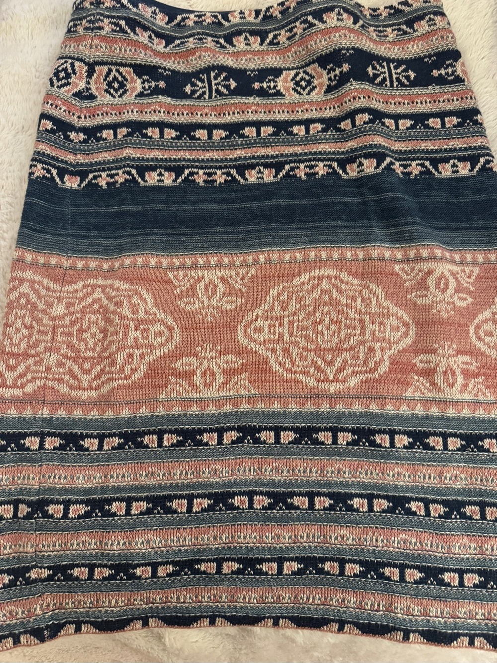 Lauren Ralph Lauren Navy and Rose Patterned Knit Midi Skirt - Picture 9 of 11